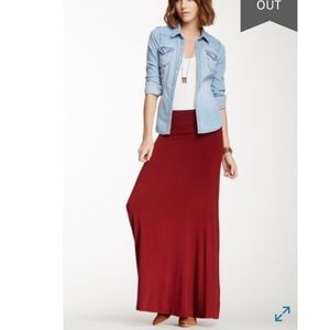 Bobeau Ruched Waist Solid Knit Long Maxi Skirt